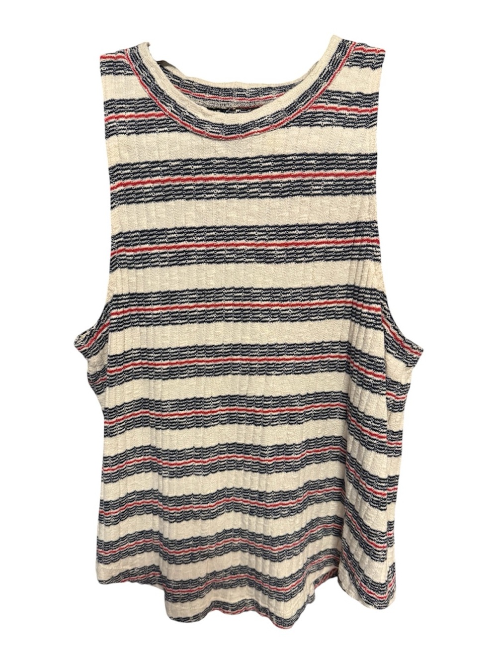 Madewell Cream Striped Sleeveless Knit Tank with Navy and Pink Accents